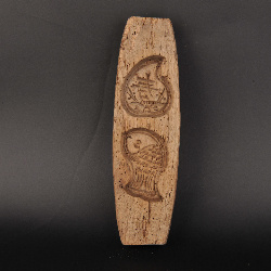 现代船形“寿”字鱼纹二联糕饼印模