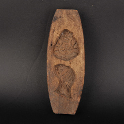 现代船形弥勒佛鱼纹二联糕饼印模