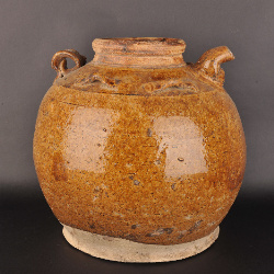 清酱黄釉四系大陶壶